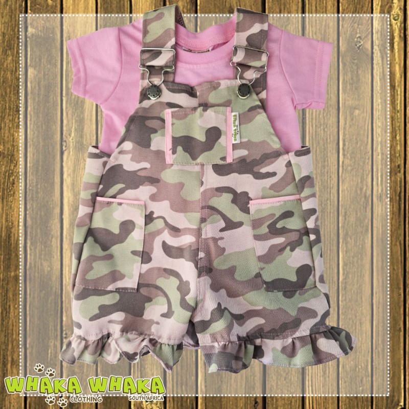 Girls Pink Camo Dungaree Set with T-Shirt Girls Pink Camo Dungaree Set with T-Shirt